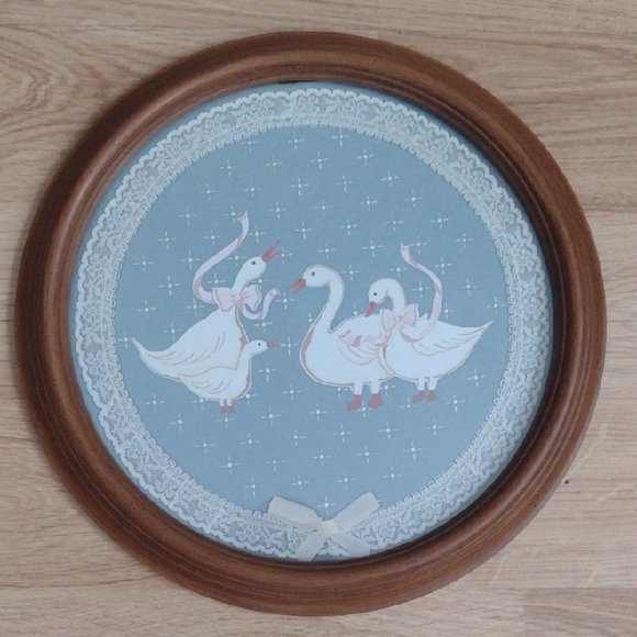 Vintage Geese  Wall Art Round Resin  Frame Homco 1980's Rare Find - Picture 1 of 4